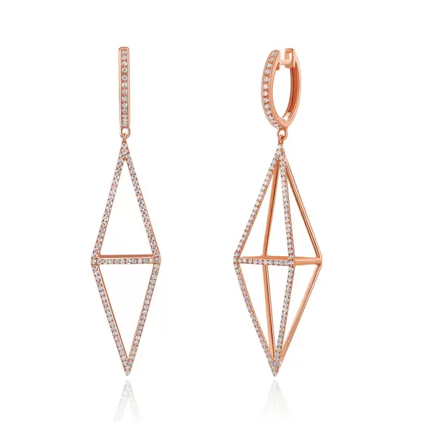 Leaf Jewelry Ohrringe Trapez mit Diamanten, 18 K Rosegold Tiefpreis