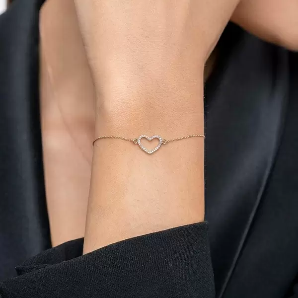 Leaf Jewelry Armkette Heart mit Diamanten, 18 K Roségold Super Sparpreis