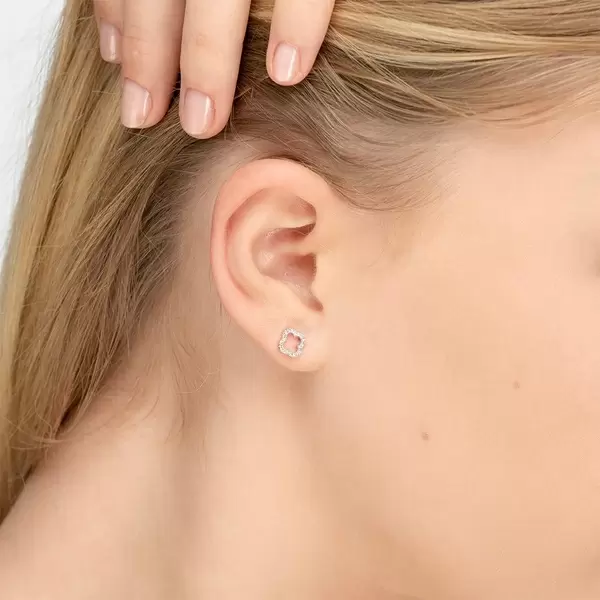 Leaf Jewelry Ohrstecker Clover mit Diamanten, 18 K Weissgold Letzte 3 Tage