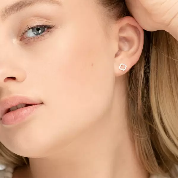 Leaf Jewelry Ohrstecker Clover mit Diamanten, 18 K Weissgold Letzte 3 Tage