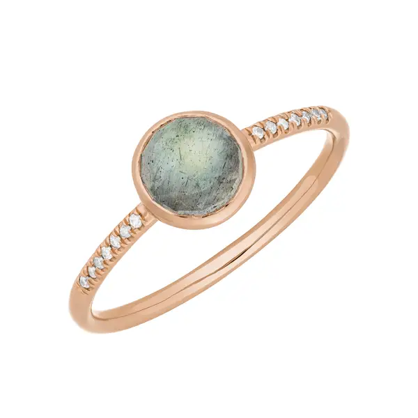 Leaf Jewelry Ring Labradorit mit Diamanten, 14K Rosegold Neueste Stile