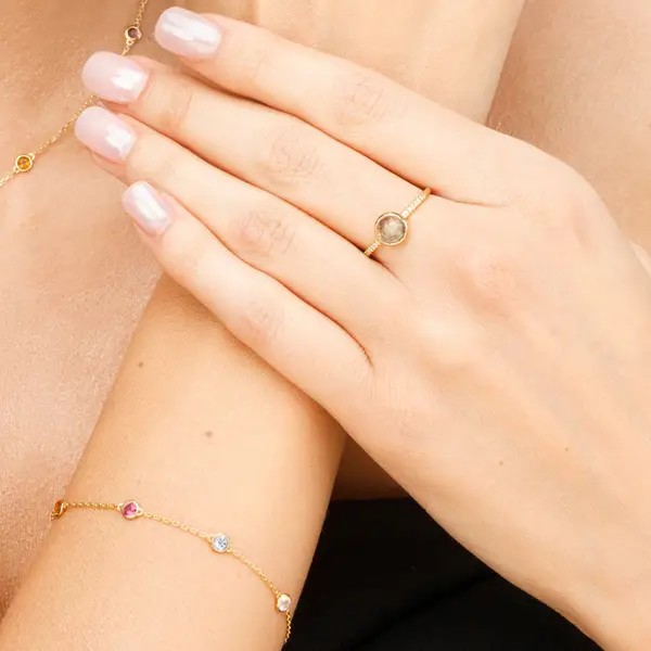 Leaf Jewelry Ring Labradorit mit Diamanten, 14K Rosegold Neueste Stile