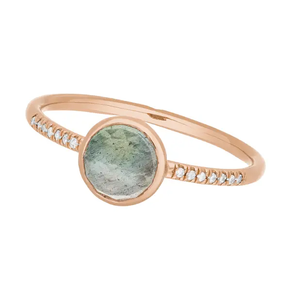 Leaf Jewelry Ring Labradorit mit Diamanten, 14K Rosegold Neueste Stile