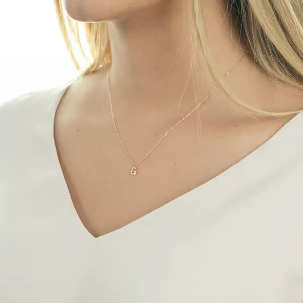 Leaf Jewelry Halskette Letter "G", 14 K Rosegold mit Diamanten Vierteljährliche Förderung