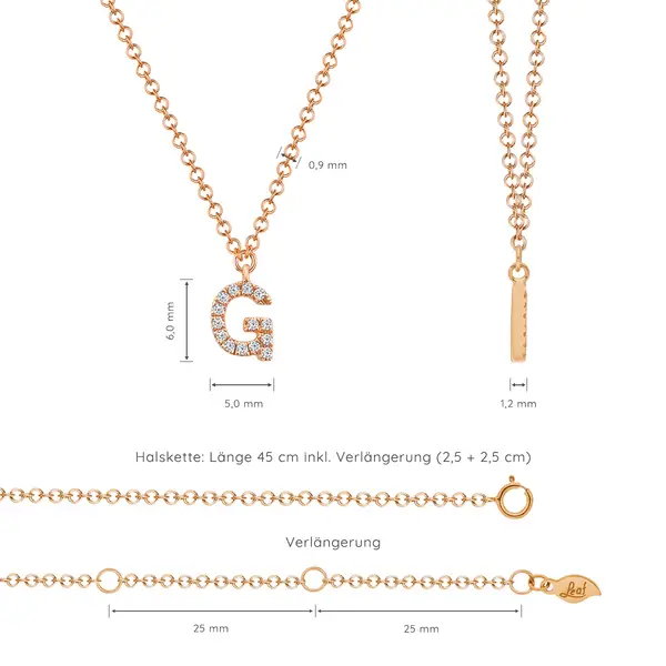 Leaf Jewelry Halskette Letter "G", 14 K Rosegold mit Diamanten Vierteljährliche Förderung