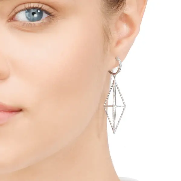Leaf Jewelry Ohrringe Trapez mit Diamanten, 18 K Weißgold Clearance-Verkauf