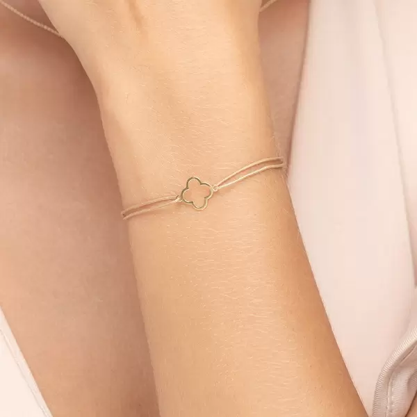 Leaf Jewelry Glücksbändchen GENTLE CLOVER, 14 K Gelbgold, Beige Begrenzt auf 3 Tage