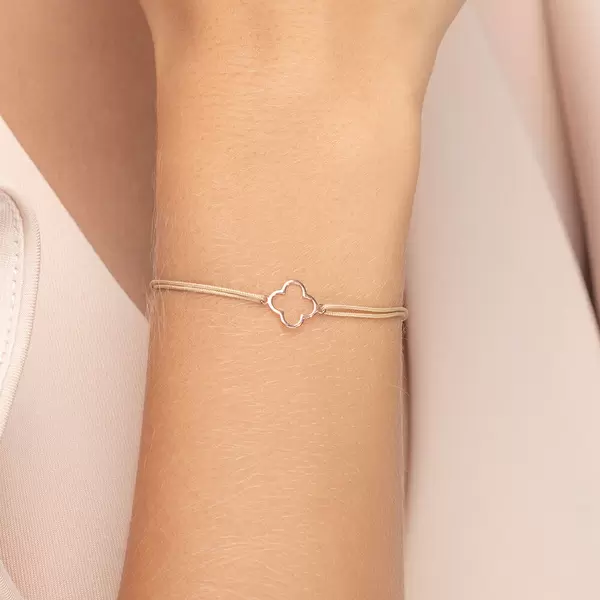 Leaf Jewelry Glücksbändchen GENTLE CLOVER, 14 K Rosegold, Beige Black Friday Preise
