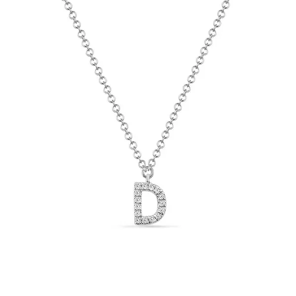 Leaf Jewelry Halskette Letter "D", 14 K Weißgold mit Diamanten zollfrei