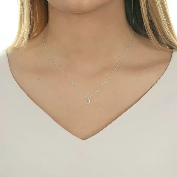 Leaf Jewelry Halskette Letter "D", 14 K Weißgold mit Diamanten zollfrei