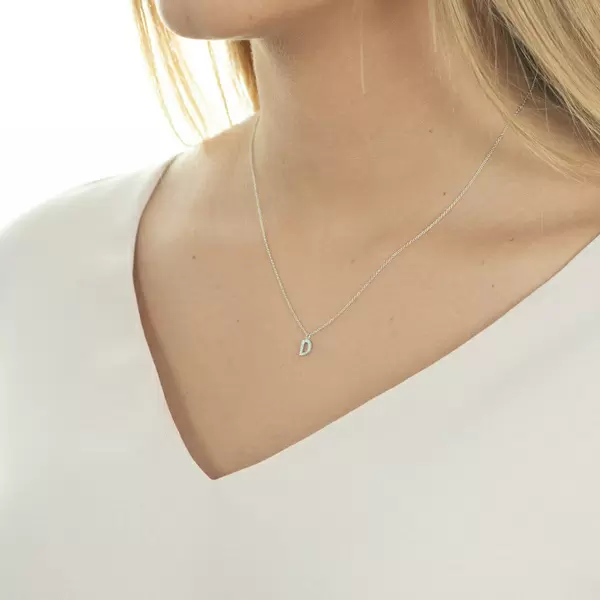 Leaf Jewelry Halskette Letter "D", 14 K Weißgold mit Diamanten zollfrei