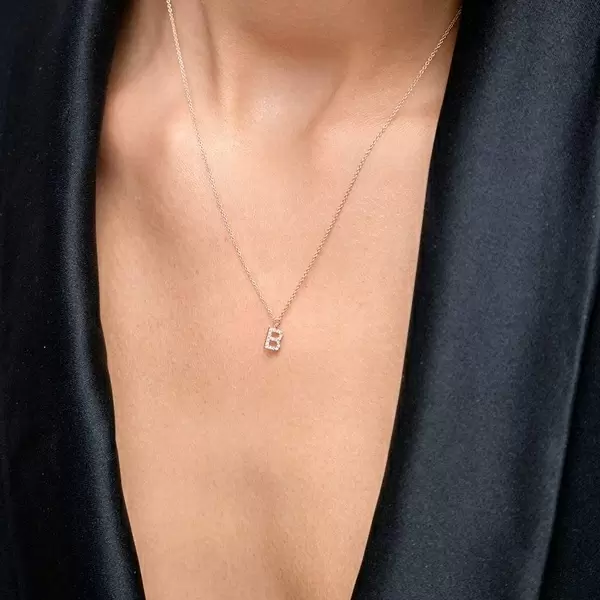 Leaf Jewelry Halskette Letter "B", 14 K Rosegold mit Diamanten Angebote