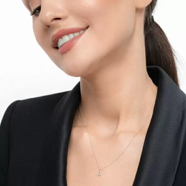 Leaf Jewelry Halskette Letter "B", 14 K Rosegold mit Diamanten Angebote