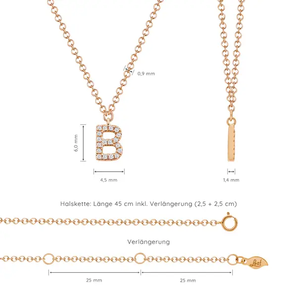 Leaf Jewelry Halskette Letter "B", 14 K Rosegold mit Diamanten Angebote