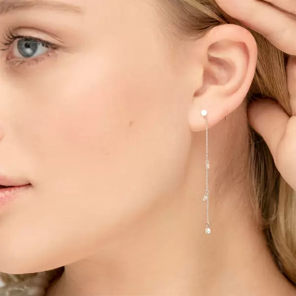 Leaf Jewelry Ohrringe Pure Chain mit Diamanten, 18 K Weissgold im Angebot