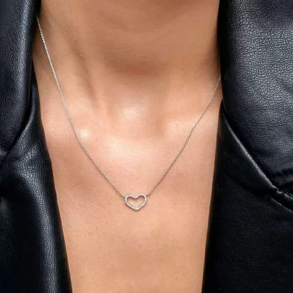 Leaf Jewelry Halskette Heart mit Diamanten, 18 K Weissgold Blitzverkäufe