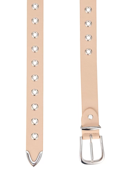 Leslii Gürtel mit Nieten Damen Ösen Kunst-Leder 2,8cm Breite in Creme Beige Letzte 3 Tage