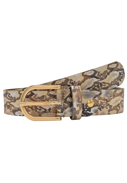Leslii Premium Gürtel Snake Print Metallic echter Leder-Gürtel Nappaleder Breite 3,5cm in Braun Gold Speichern exportieren