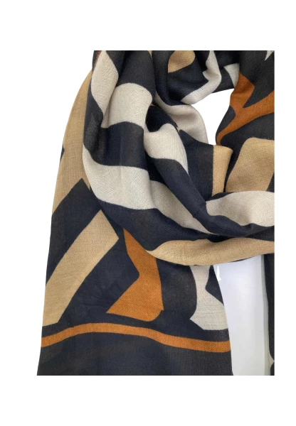 Leslii Schal Streifen-Muster Beige Schwarz Muttertagsangebot