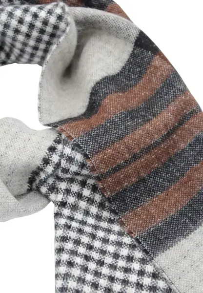 -50% SALE Leslii Schal Muster-Mix gemusterter Schal Streifen-Muster Fransen-Schal kariert Braun 50% Rabatt für begrenzte Zeit