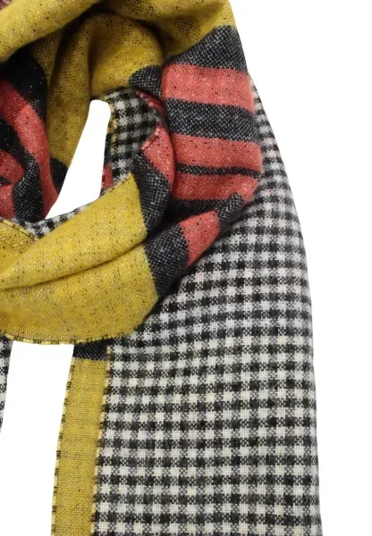 -50% SALE Leslii Schal Muster-Mix gemusterter Streifen-Muster Fransen-Schal kariert in Orange Rabatte dieses Monats