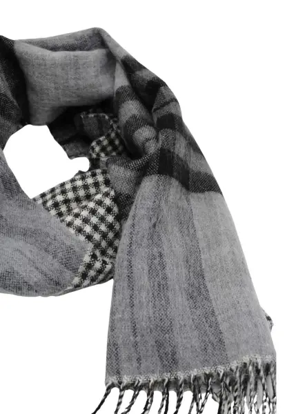 -50% SALE Leslii Schal Muster-Mix gemusterter Streifen-Muster Fransen-Schal kariert in Schwarz 2025