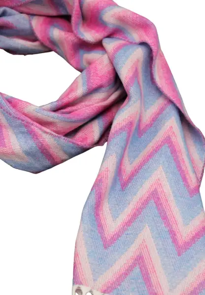-50% SALE Leslii Schal Zickzack-Muster gemusterter Fransen-Schal Muster-Schal in Pink Blau Auslauf