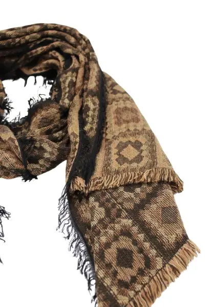 -50% SALE Leslii Schal Kachel-Muster brauner Muster-Schal Fransen-Schal gemustert in Camel Braun Fabrikverkauf