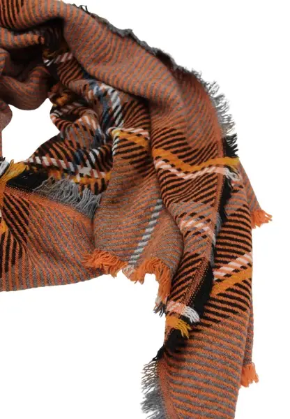 -50% SALE Leslii Schal Streifen-Muster oranger Schal Fransen-Schal gemustert in Orange Schwarz Meist gekauft