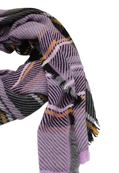 -50% SALE Leslii Schal Streifen-Muster lilafarbener Schal Fransen-Schal gemustert in Lila Schwarz Blitzverkäufe