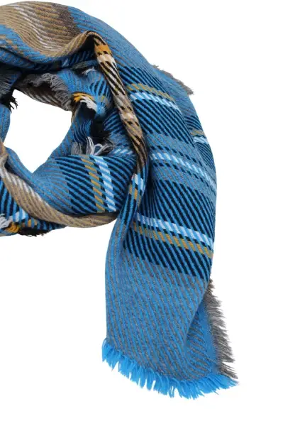 -50% SALE Leslii Schal Streifen-Muster blauer Schal Fransen-Schal gemustert in Blau Schwarz Kostenloser Versand