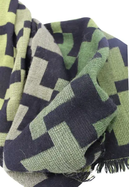 -50% SALE Leslii Schal XXL Hahnentritt-Muster grüner Schal Fransen-Schal gemustert Grün Schwarz Limitierter Zeitrabatt