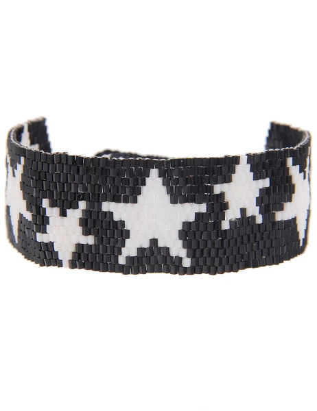 -70% SALELeslii Armband Web-Muster Sterne in Schwarz Weiß Fabrikladen