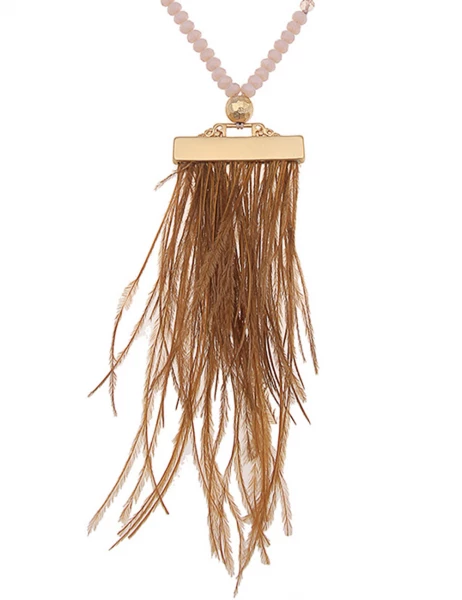 -50% SALE Leslii Lange Halskette Statement-Federn in Braun im Angebot