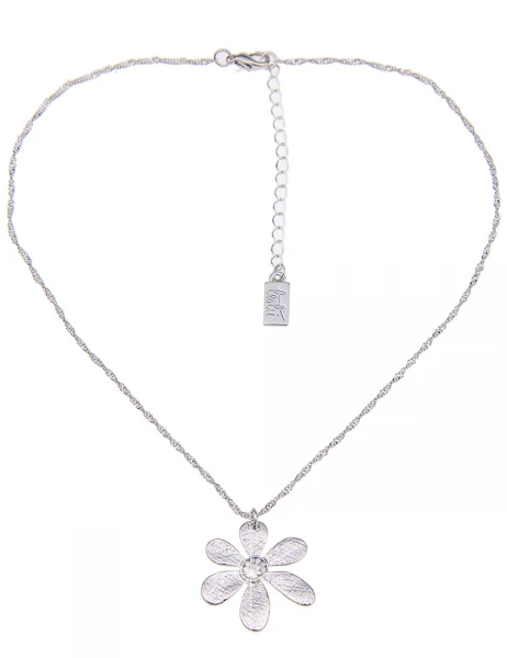 -50% SALE Leslii Kurze Halskette Glitzer-Blüte in Silber Günstiger Verkauf