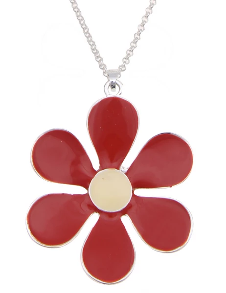 -50% SALE Leslii Lange Halskette Colour Flower in Silber Rot Limitierter Zeitrabatt