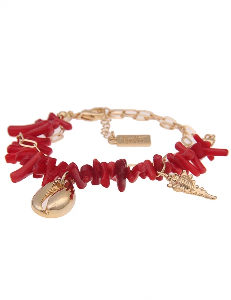 Leslii -50% SALE Armband Marisol rotes Muschel-Armabdn Gold Rot Bestseller