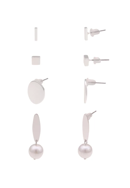 Leslii Damen-Ohrringe 4er Set silberne Ohrstecker weiße Perlen Silber Nur für heute