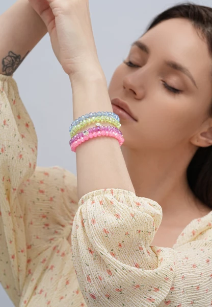 Leslii Damen-Armband Kate Kristall Glasperlen dehnbar Pink Nur noch ein Tag übrig