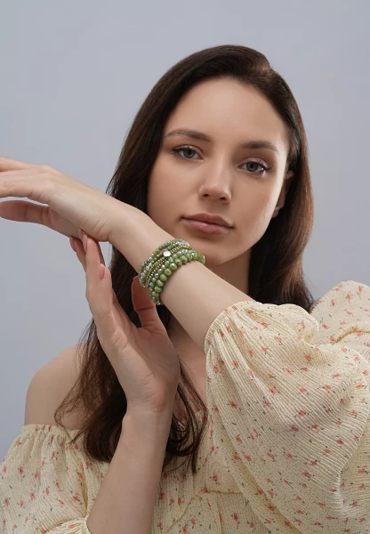 Leslii Damen-Armband Karin Kristall Glasperlen Khaki Grün Super Rabatt