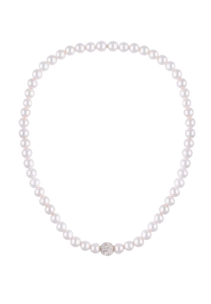 Leslii Damen-Kette Perlen-Collier weiße Perlen-Kette Strass-Kugel Weiß Begrenztes Angebot