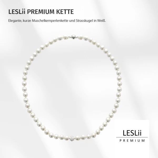 Leslii Damen-Kette Perlen-Collier weiße Perlen-Kette Strass-Kugel Weiß Begrenztes Angebot