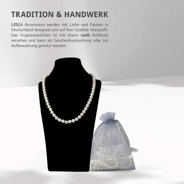 Leslii Damen-Kette Perlen-Collier weiße Perlen-Kette Strass-Kugel Weiß Begrenztes Angebot