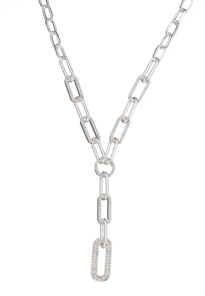 Leslii Kurze Halskette Glieder-Kette Glitzer Y-Kette in Silber Black Friday