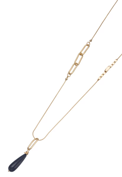 Leslii Lange Halskette Naturstein Tropfen Blau Gold Osterangebot