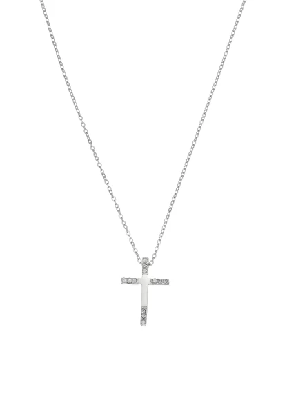 Leslii Kurze Halskette Strass Kreuz Edelstahl Silber Letzter Tag