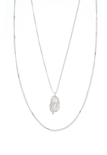 Leslii Halskette Layering Stainless Steel echte Perle Silber Clearance-Verkauf