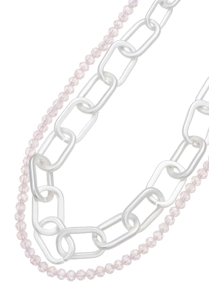 Leslii Layering Glieder-Kette Glasperlen Silber Beige Kostenloser Versand international