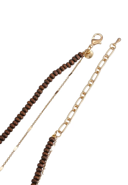 Leslii Kurze Halskette Holzperlen Layering Braun Gold zollfrei