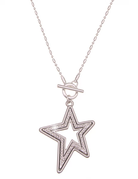 -50% SALE Leslii Damen-Kette Wende-Kette Glitzer lange Stern-Kette Strass Modeschmuck Silber Matt Versandkostenfrei